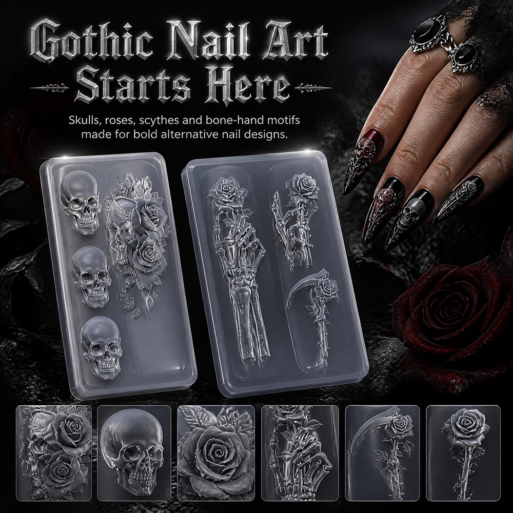 Resin Art Templates Free - 2Pcs Set Dark Rose Skull Silicone