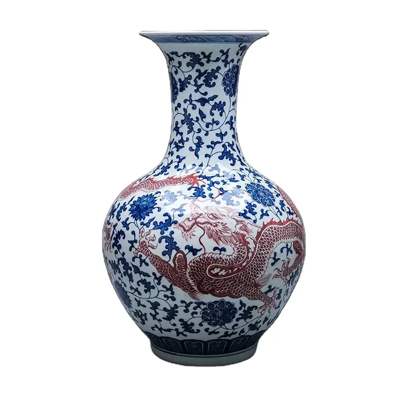Resin Art Floor Design - Chinese Antique Ceramic Dragon Flower Vase