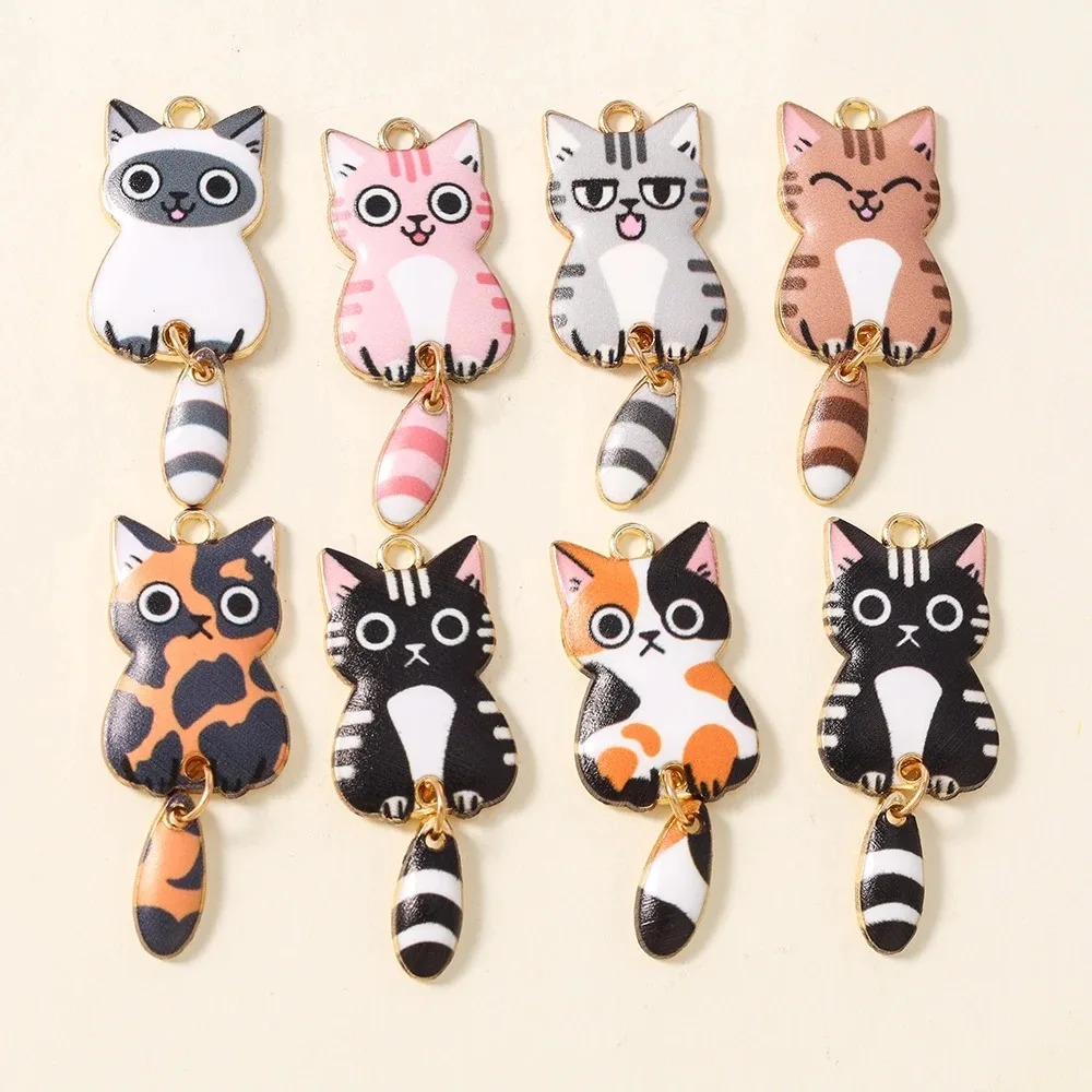 10Pcs 16×39mm Cute Cartoon Cat - Resin Art Earrings recension och pris