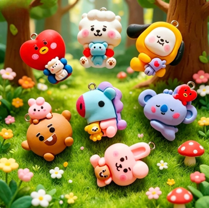 7pcs BT21 Resin Cartoon Charm  - Resin Art Earrings recension och pris