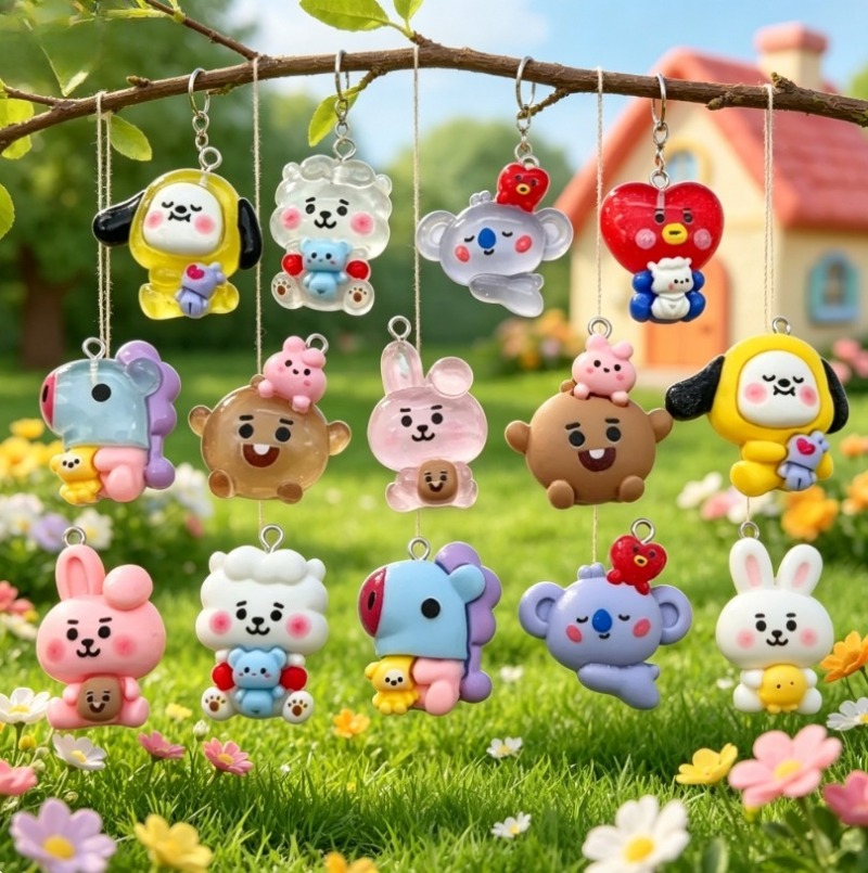 7pcs BT21 Resin Cartoon Charm  - Resin Art Earrings recension och pris